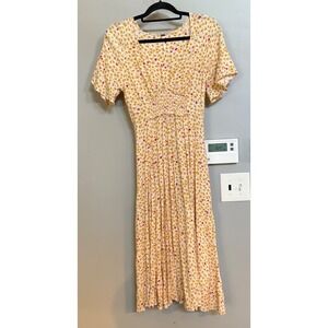Free People Yellow Floral Smocked Waist Midi Dress‎ XS